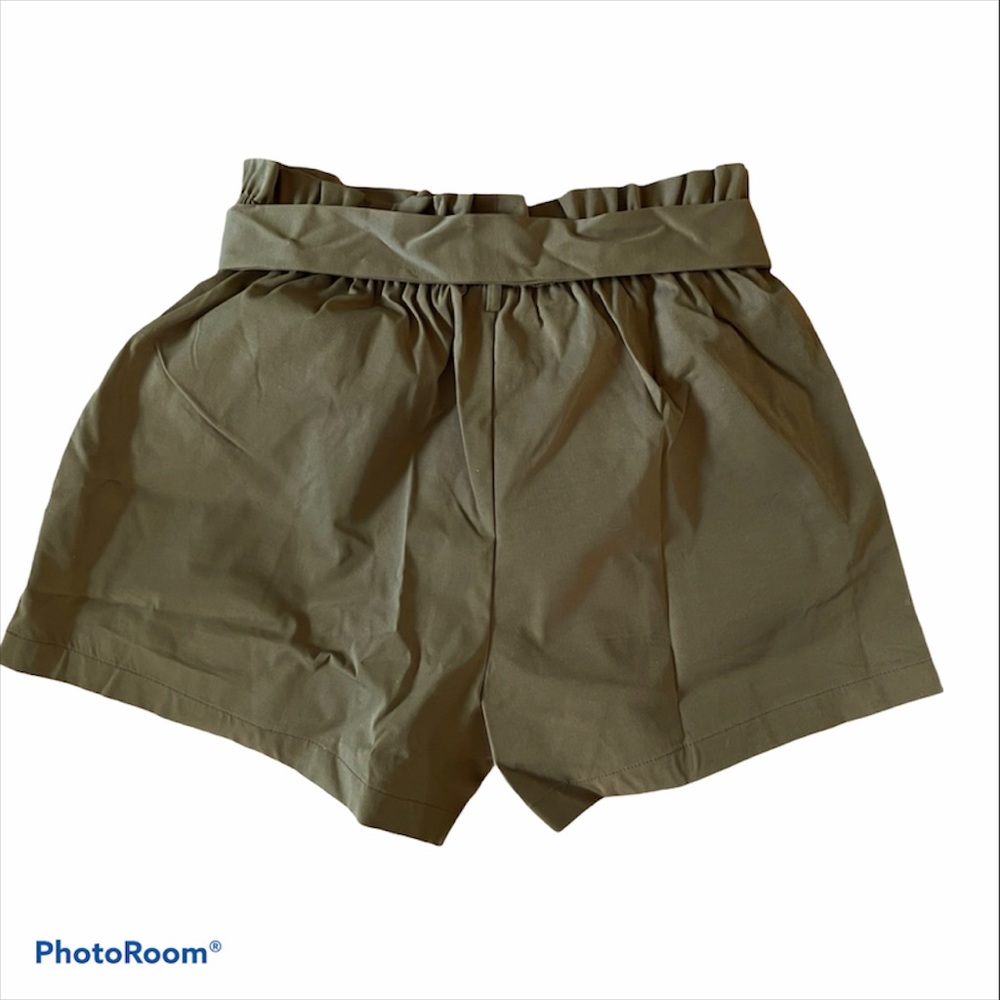 Olive Paperbag Shorts W/Side Pockets And Tie Sz 1X - Picture 7 of 9